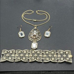 Rhinestone necklace, earrings, bracelet